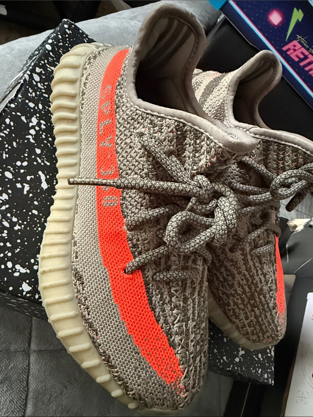Yeezy Boost 350 V2 Tan with Bright Orange Stripe